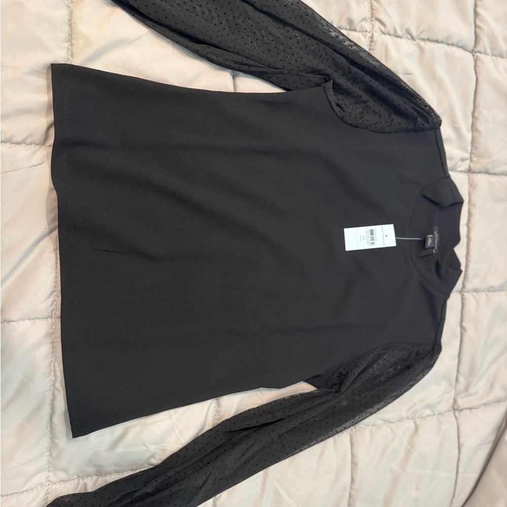 Black Long Sleeve Top with Sheer Sleeves